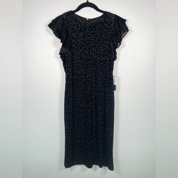 NWT TOMMY HILFIGER Flutter Short Sleeve Velvet Leopard Print Sheath Dress Sz 8 - Picture 4 of 15